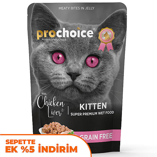 Pro Choice Pouch Kitten Jöle İçinde Tavuklu ve Ciğerli Tahılsız Yaş Yavru Kedi Maması 85 Gr - 1