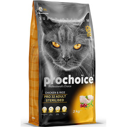 Pro Choice - Pro Choice Pro32 Kısırlaştırılmış Tavuklu Kedi Maması 2 Kg + Temizlik Mendili