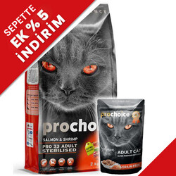 Pro Choice - Pro Choice Pro33 Kısırlaştırılmış Somonlu Kedi Maması 2 Kg + 85 Gr Yaş Mama