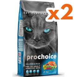 Pro Choice - Pro Choice Pro34 Somonlu Yetişkin Kedi Maması 2 Kg x 2 Adet + 2 Adet Bestpet Kedi Konservesi 100 gr