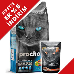 Pro Choice - Pro Choice Pro34 Somonlu Yetişkin Kedi Maması 2 Kg + 85 Gr Yaş Mama