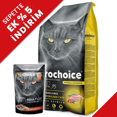 Pro Choice Pro35 Tavuk ve Ördek Kısırlaştırılmış Kedi Maması 2 Kg + 85 Gr Yaş Mama