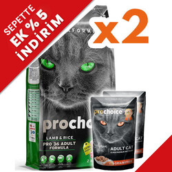 Pro Choice - Pro Choice Pro36 Lamb Kuzu Etli Kedi Maması 2 Kg x 2 Adet + 2 Adet 85 Gr Yaş Mama