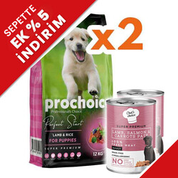Pro Choice - Pro Choice Perfect Start Puppy Kuzu Etli Yavru Köpek Maması 12 Kg x 2 Adet + 2 Adet 400 Gr Yaş Mama