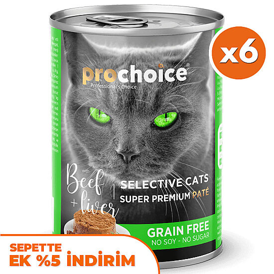 Pro Choice Sığır Etli ve Ciğerli Tahılsız Ezme Kedi Konservesi 400 Gr x 6 Adet - 1