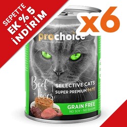 Pro Choice - Pro Choice Sığır Etli ve Ciğerli Tahılsız Ezme Kedi Konservesi 400 Gr x 6 Adet