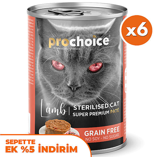Pro Choice Sterilised Lamb Kuzu Etli Tahılsız Kısırlaştırılmış Kedi Konservesi 400 Gr x 6 Adet - 1