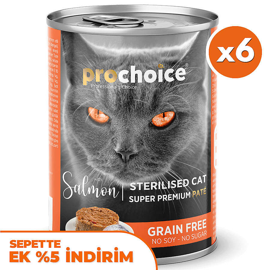 Pro Choice Sterilised Somon Etli Tahılsız Kısırlaştırılmış Kedi Konservesi 400 Gr x 6 Adet
