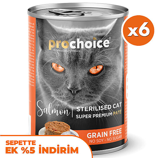 Pro Choice Sterilised Somon Etli Tahılsız Kısırlaştırılmış Kedi Konservesi 400 Gr x 6 Adet - 1