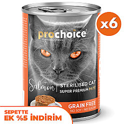 Pro Choice Sterilised Somon Etli Tahılsız Kısırlaştırılmış Kedi Konservesi 400 Gr x 6 Adet - Pro Choice