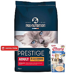 Pro Nutrition Prestige Dinde Hindi Etli Kedi Maması 2 Kg + Inaba Krema Ödül 4 x 14 Gr - Pro Nutrition