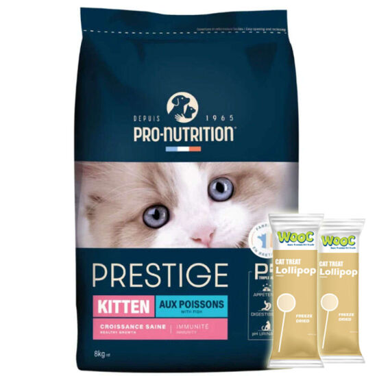 Pro Nutrition Prestige Kitten Balıklı Yavru Kedi Maması 8 Kg + 2 Adet Wooc Lolipop Ödül