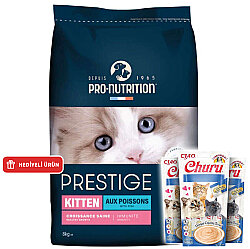 Pro Nutrition Prestige Kitten Balıklı Yavru Kedi Maması 8 Kg + 3 Adet Inaba Krema Ödül 4 x 14 Gr - Pro Nutrition