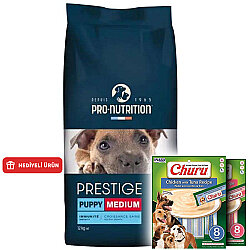 Pro Nutrition Prestige Puppy Orta Irk Yavru Köpek Maması 12 Kg + 2 Adet Inaba Churu Krema Ödül 8 x 20 Gr - Pro Nutrition