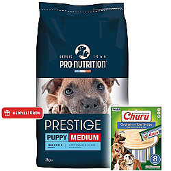 Pro Nutrition Prestige Puppy Orta Irk Yavru Köpek Maması 3 Kg + Inaba Churu Krema Ödül 8 x 20 Gr - Pro Nutrition
