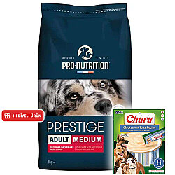Pro Nutrition Prestige Orta Irk Yetişkin Köpek Maması 3 Kg + Inaba Churu Krema Ödül 8 x 20 Gr - Pro Nutrition