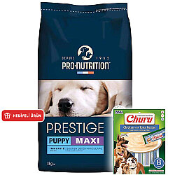 Pro Nutrition Prestige Puppy Büyük Irk Yavru Köpek Maması 3 Kg + Inaba Churu Krema Ödül 8 x 20 Gr - Pro Nutrition