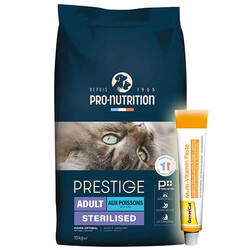 Pro Nutrition - Pro Nutrition Prestige Sterilised Balıklı Kısırlaştırılmış Kedi Maması 10 Kg + Gimcat 20 Gr Multivitamin Paste