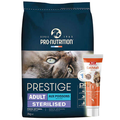 Pro Nutrition Prestige Sterilised Balıklı Kısırlaştırılmış Kedi Maması 2 Kg + Biopet Active Malt Paste 25 ML