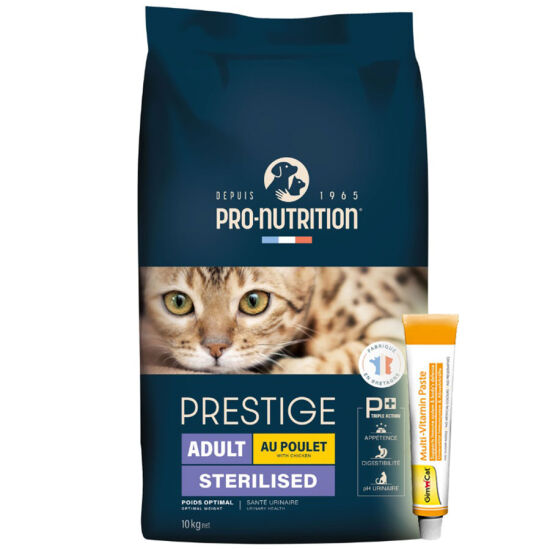 Pro Nutrition Prestige Sterilised Tavuk Etli Kısırlaştırılmış Kedi Maması 10 Kg + Gimcat 20 Gr Multivitamin Paste - 1