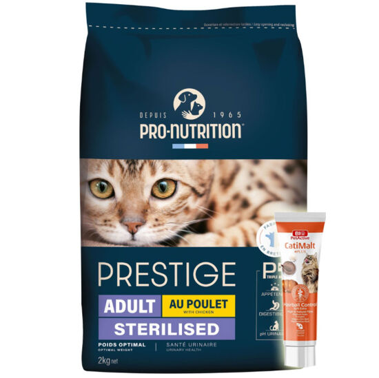 Pro Nutrition Prestige Sterilised Tavuk Etli Kısırlaştırılmış Kedi Maması 2 Kg + Biopet Active Malt Paste 25 ML - 1