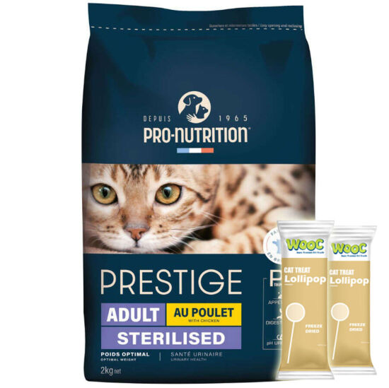 Pro Nutrition Prestige Sterilised Tavuk Etli Kısırlaştırılmış Kedi Maması 2 Kg + 2 Adet Wooc Lolipop Ödül