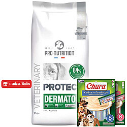 Pro Nutrition Protect Veterinary Dermato Hypo Allergenic Köpek Maması 12 Kg + 2 Adet Inaba Churu Krema Ödül 8 x 20 Gr - Pro Nutrition