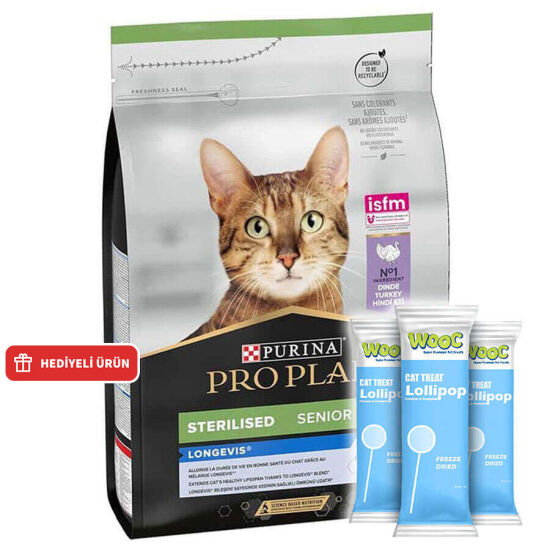 Pro Plan 7+ Kısırlaştırılmış Hindili Kedi Maması 3 Kg + 3 Adet Wooc Lolipop - 1