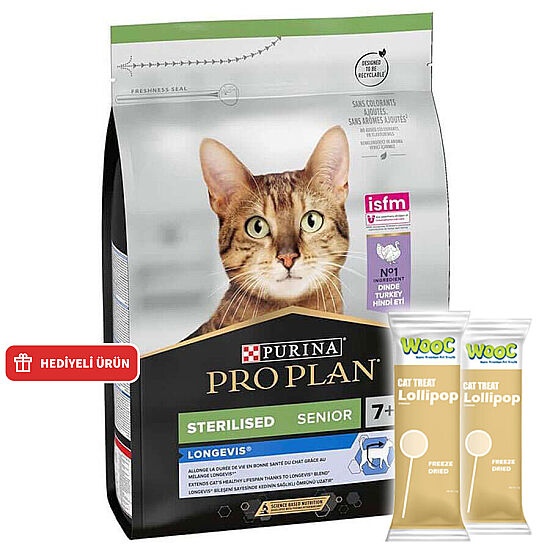 Pro Plan 7+ Kısırlaştırılmış Hindili Kedi Maması 3 Kg + 2 Adet Wooc Lolipop Ödül - 1