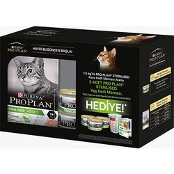 Pro Plan - Pro Plan Box Kısırlaştırılmış Somon Balıklı Kedi Maması 1,5 Kg + 3 Adet Pro Plan Yaş Mama