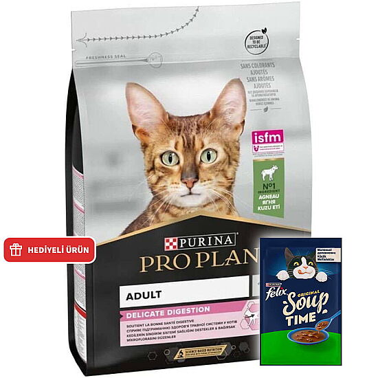 Pro Plan Delicate Kuzu Etli Hassas Sindirim Kedi Maması 1,5 Kg + Felix Soup Time Çorba - 1