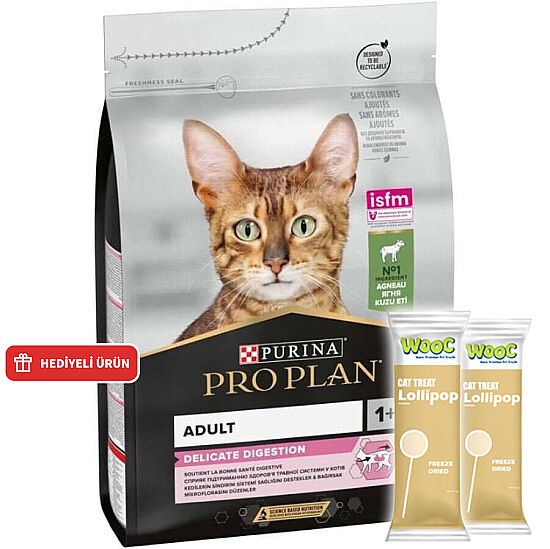 Pro Plan Delicate Kuzu Etli Hassas Sindirim Kedi Maması 3 Kg + 2 Adet Wooc Lolipop Ödül - 1