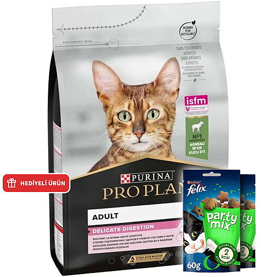 Pro Plan Delicate Kuzu Etli Hassas Sindirim Kedi Maması 3 Kg + 2 Adet Felix Party Mix Ödül - 1