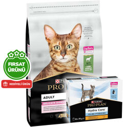 Pro Plan Delicate Kuzu Hassas Sindirim Kedi Maması 10 Kg + Hydra Care Yaş Mama 75 Gr x 10 Adet - Pro Plan
