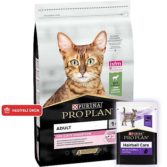 Pro Plan Delicate Kuzu Etli Hassas Sindirim Kedi Maması 10 Kg + 14 Adet Pro Plan Hairball Pouch - 1