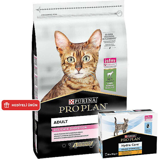 Pro Plan Delicate Kuzu Etli Hassas Sindirim Kedi Maması 10 Kg + Hydra Care Yaş Mama - 1