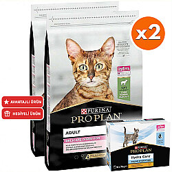 Pro Plan Delicate Kuzu Etli Hassas Sindirim Kedi Maması 10 Kg x 2 Adet + 3 Adet Hydra Care Yaş Mama - Pro Plan