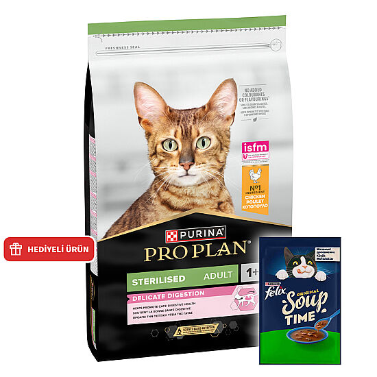 Pro Plan Delicate Tavuk Etli Hassas Sindirim Kısırlaştırılmış Kedi Maması 1,5 Kg + Felix Soup Time Çorba - 1
