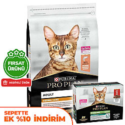 Pro Plan Derma Care Hassas Deri Somonlu Kedi Maması 10 Kg + Pro Plan Yaş Mama 85 Gr x 10 Adet - Pro Plan