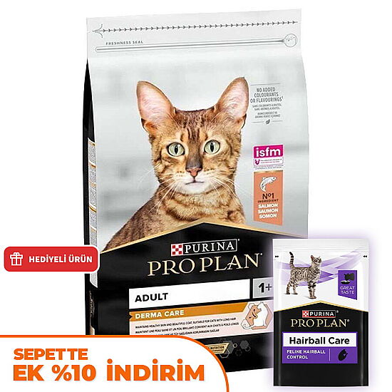 Pro Plan Derma Care Hassas Deri Somonlu Kedi Maması 10 Kg + 14 Adet Pro Plan Hairball Pouch - 1