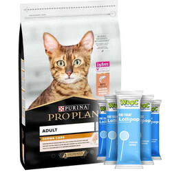 Pro Plan - Pro Plan Derma Care Hassas Deri Somonlu Kedi Maması 10 Kg + 5 Adet Wooc Kedi Ödülü Lolipop
