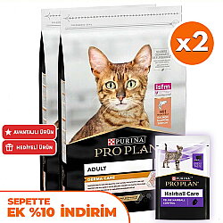 Pro Plan Derma Care Hassas Deri Somonlu Kedi Maması 10 Kg x 2 Adet + 35 Adet Pro Plan Hairball Pouch - Pro Plan