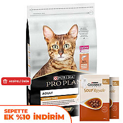Pro Plan Derma Care Hassas Deri Somonlu Kedi Maması 3 Kg + 2 Adet Gourmet Çorba - Pro Plan
