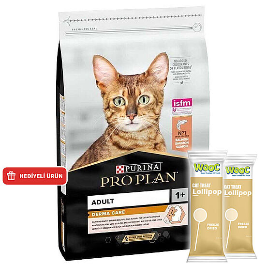 Pro Plan Derma Care Hassas Deri Somonlu Kedi Maması 3 Kg + 2 Adet Wooc Lolipop Ödül - 1