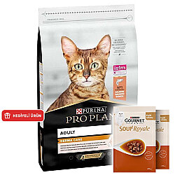 Pro Plan Derma Care Hassas Deri Somonlu Kedi Maması 3 Kg + 2 Adet Gourmet Çorba - Pro Plan