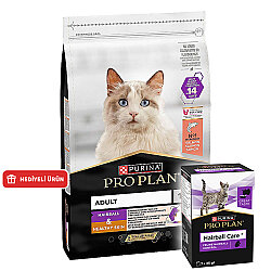 Pro Plan Hairball Healthy Skin Hassas Deri Somonlu Kedi Maması 10 Kg + 2 Adet Hairball Care Yaş Mama - Pro Plan