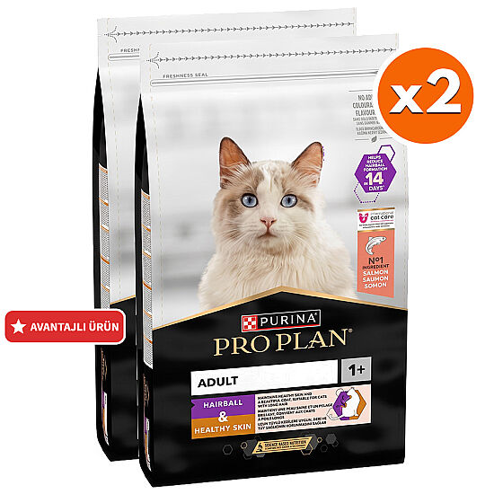 Pro Plan Hairball Healthy Skin Hassas Deri Somonlu Kedi Maması 10 Kg x 2 Adet + 5 Adet Hairball Care Yaş Mama - 2