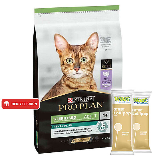Pro Plan Kısırlaştırılmış Hindi Etli Kedi Maması 3 Kg + 2 Adet Wooc Lolipop Ödül - 1