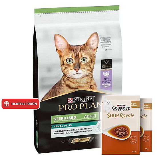 Pro Plan Kısırlaştırılmış Hindi Etli Kedi Maması 3 Kg + 2 Adet Gourmet Çorba - 2