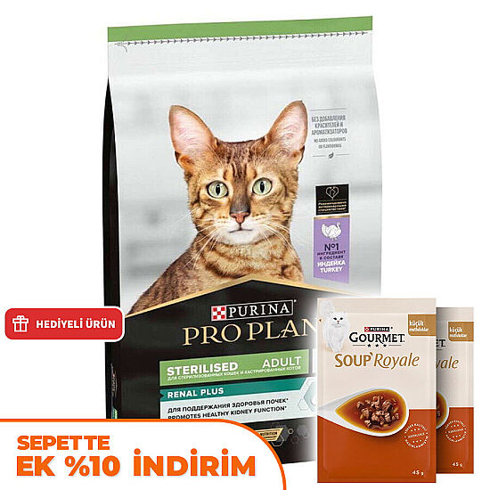 Pro Plan Kısırlaştırılmış Hindi Etli Kedi Maması 3 Kg + 2 Adet Gourmet Çorba - 1